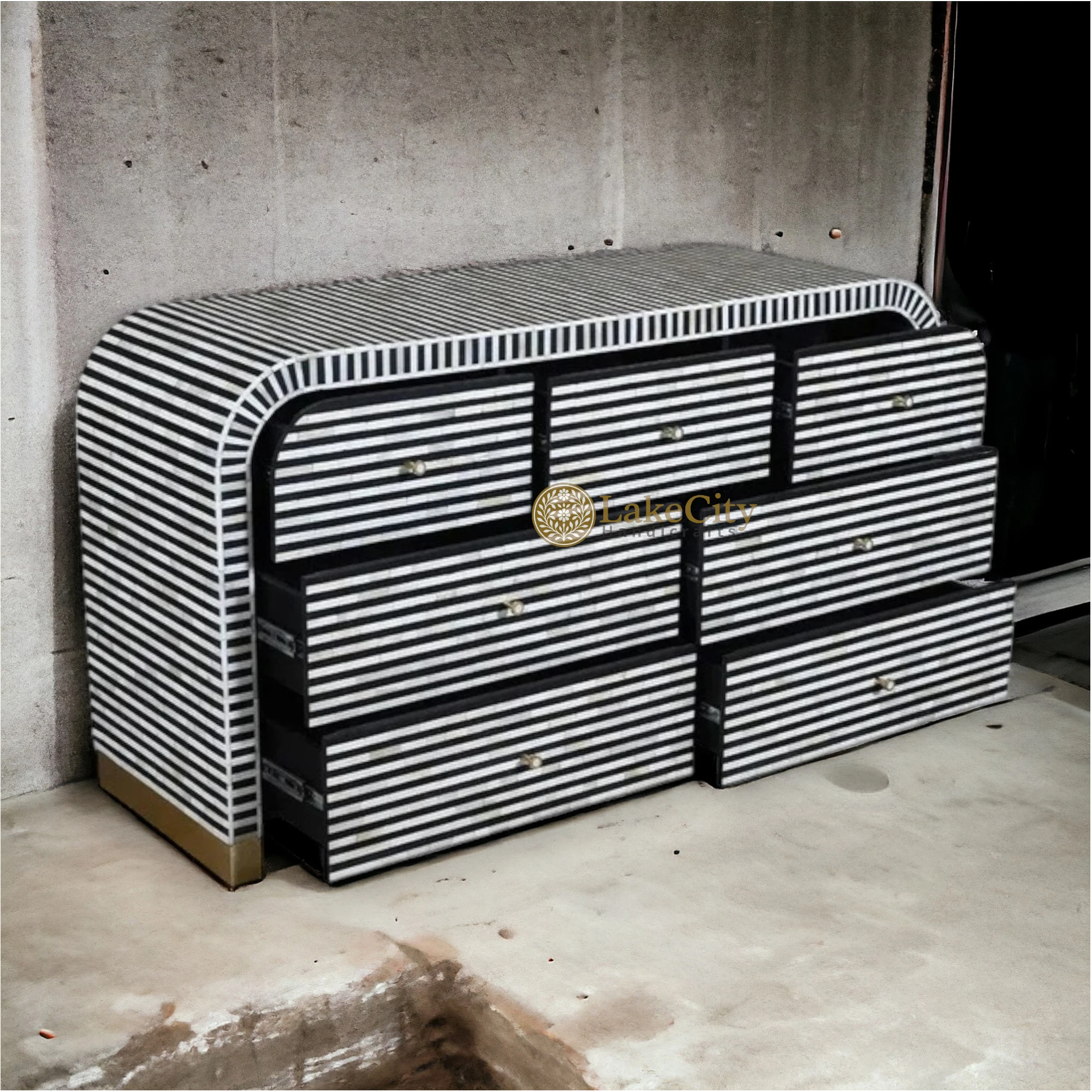 Bone Inlay Waterfall Stripe 7 Drawers Chest | Bone Inlay Waterfall Stripe 7 Drawers Dresser Table