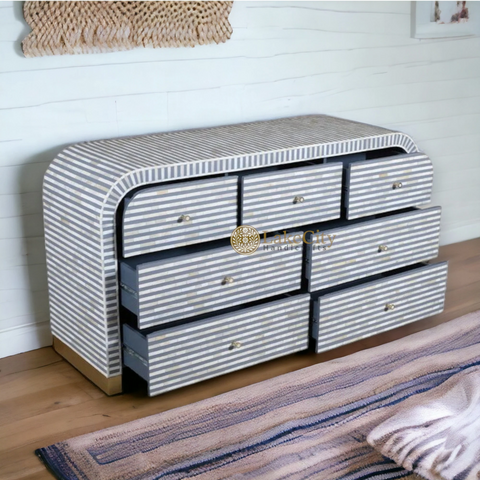 Bone Inlay Waterfall Stripe 7 Drawers Chest | Bone Inlay Waterfall Stripe 7 Drawers Dresser Table