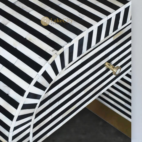 Bone Inlay Waterfall Stripe Bedside Table Black | Bone Inlay Waterfall Stripe Nightstand Table