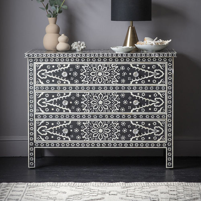 Bone Inlay Zahra Chest of Drawers Black 1