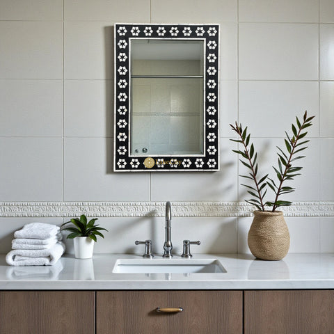 Bone Inlay Zahra Design Mirror Frame Black