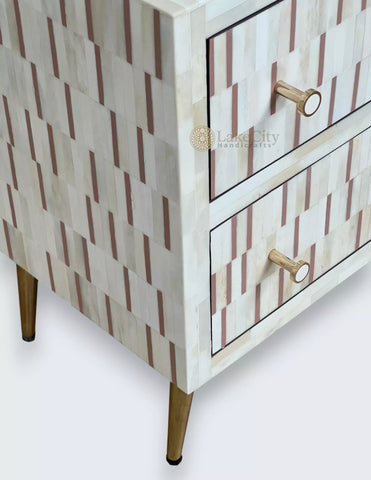 Bone Inlay Zarina Stripe Design Bedside Table Brown