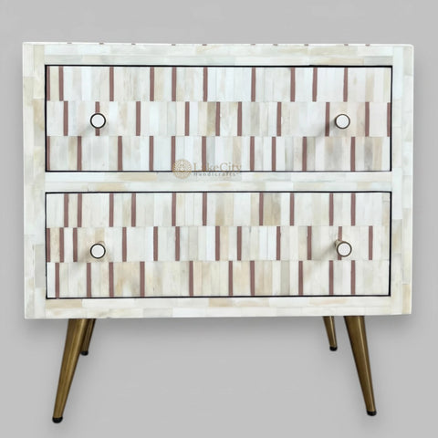 Bone Inlay Zarina Stripe Design Bedside Table Brown