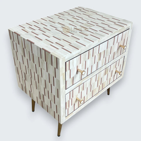 Bone Inlay Zarina Stripe Design Bedside Table Brown