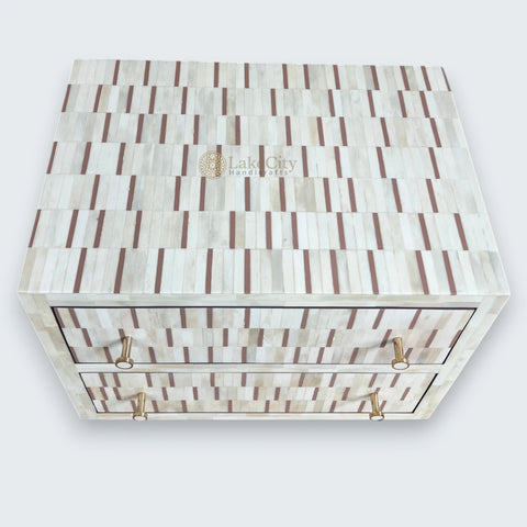 Bone Inlay Zarina Stripe Design Bedside Table Brown