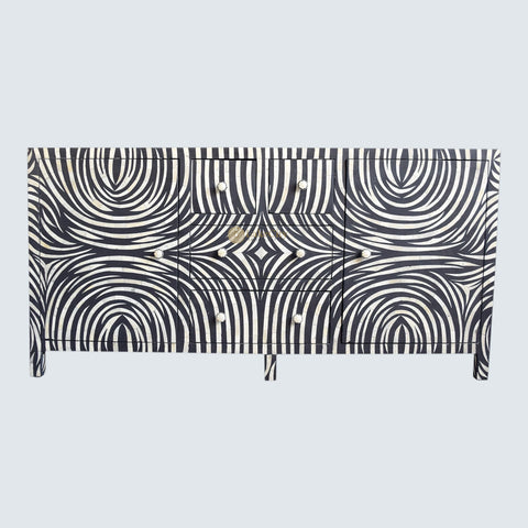 Bone Inlay Zebra Design 2 Doors & 4 Drawers Buffet Table Black