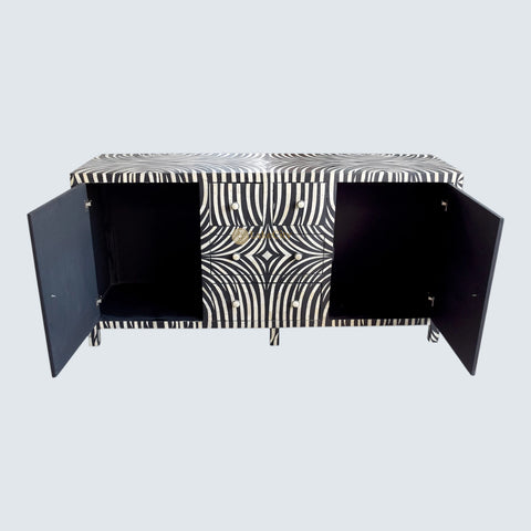 Bone Inlay Zebra Design 2 Doors & 4 Drawers Buffet Table Black