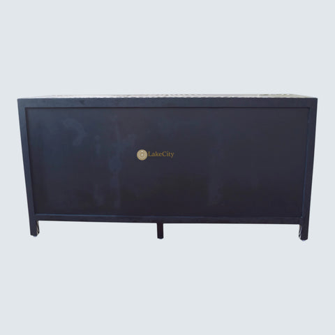 Bone Inlay Zebra Design 2 Doors & 4 Drawers Buffet Table Black