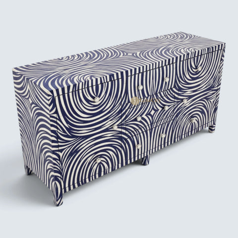 Bone Inlay Zebra Design 2 Doors & 4 Drawers Buffet Table Indigo Blue