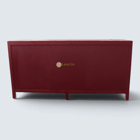 Bone Inlay Zebra Design 2 Doors & 4 Drawers Buffet Table Red