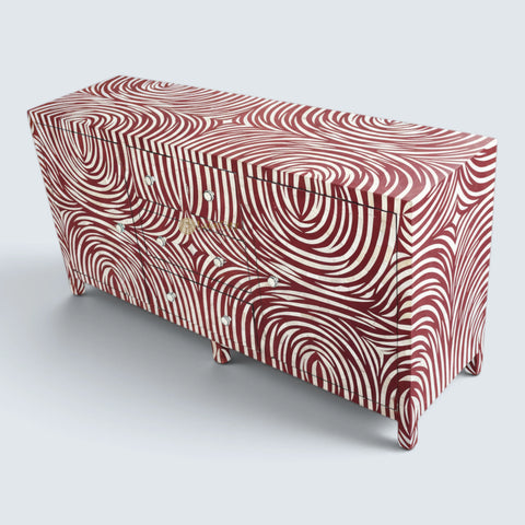 Bone Inlay Zebra Design 2 Doors & 4 Drawers Buffet Table Red