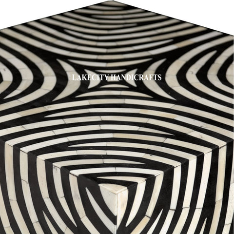 Bone Inlay Zebra Design Side End Table Black