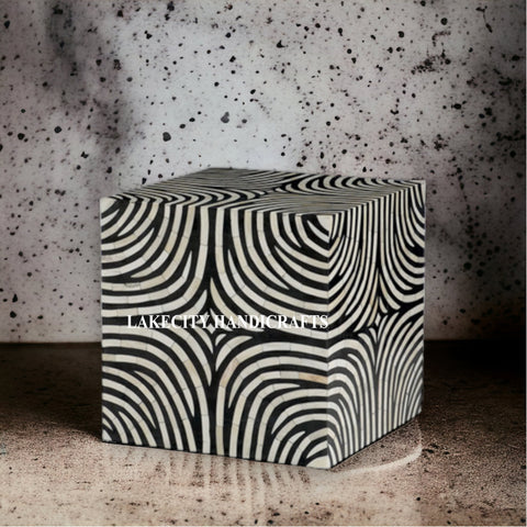 Bone Inlay Zebra Design Side End Table Black