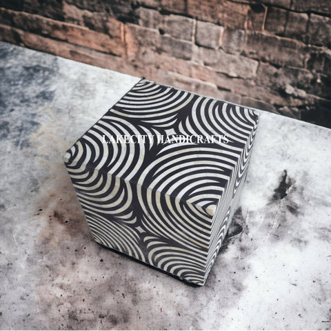 Bone Inlay Zebra Design Side End Table Black