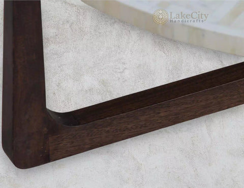 Bone Inlay Chevron Design Top Center Table With Polish Base