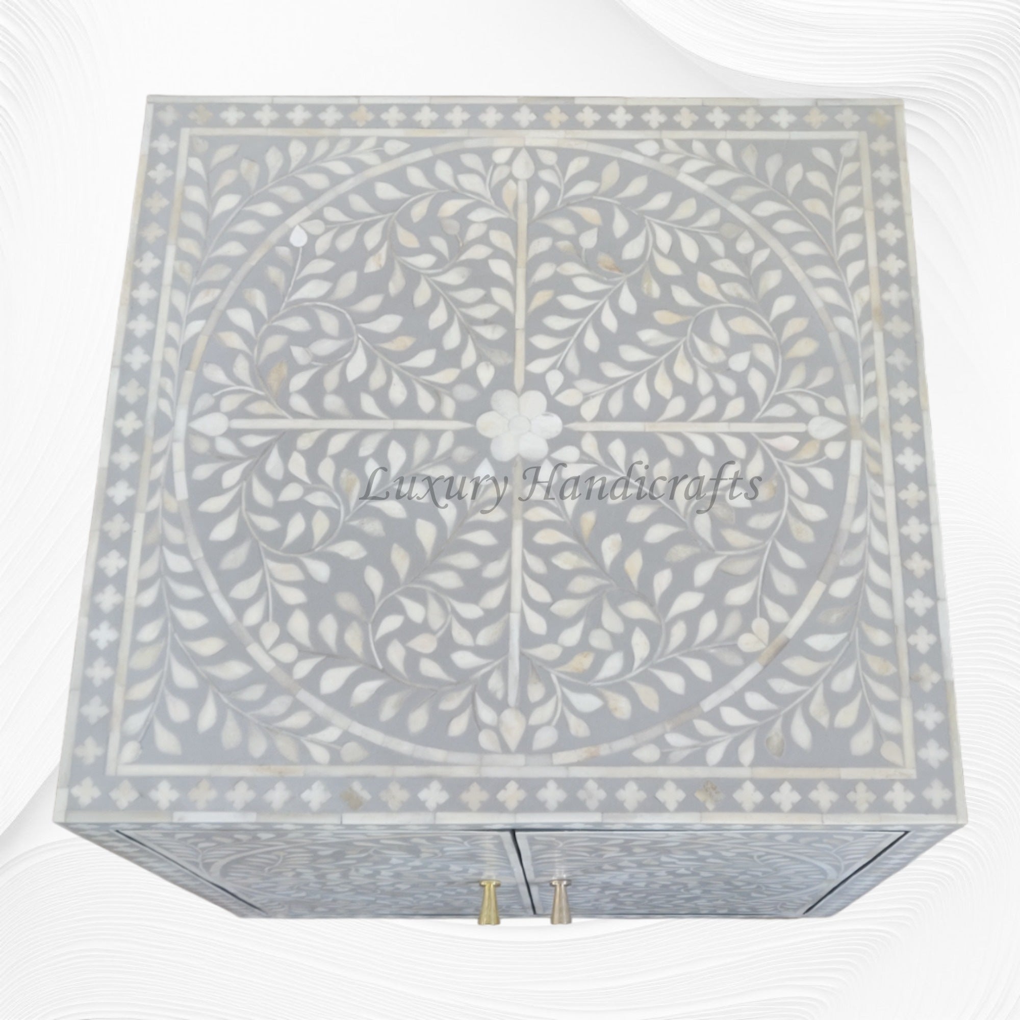Bone Inlay Scroll Vine 2 Door Cabinet Grey 5