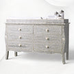 Bone Inlay Curved 6 Drawer Floral Dresser Grey with Topper 2