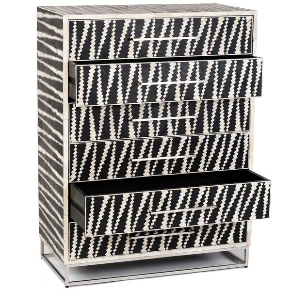 Malawi Bone Inlay 6 Drawer Tallboy Black White 1