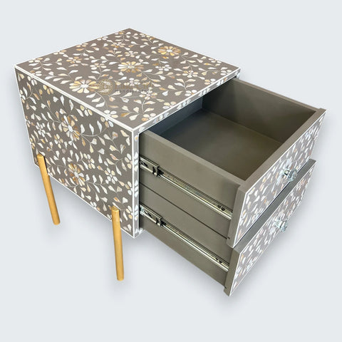 Carl MOP Inlay 2 Drawer Bedside Brownish Grey