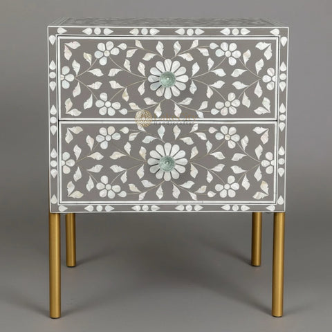 Carl MOP Inlay 2 Drawer Bedside Brownish Grey
