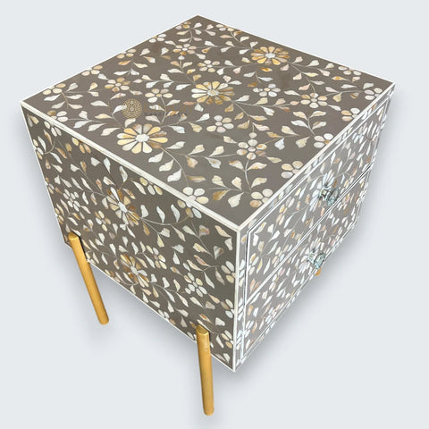 Carl MOP Inlay 2 Drawer Bedside Brownish Grey