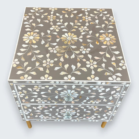 Carl MOP Inlay 2 Drawer Bedside Brownish Grey