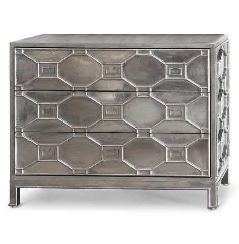 Chatham Hollywood Regency Silver Lattice Metal Clad 3 Drawer Dresser 2