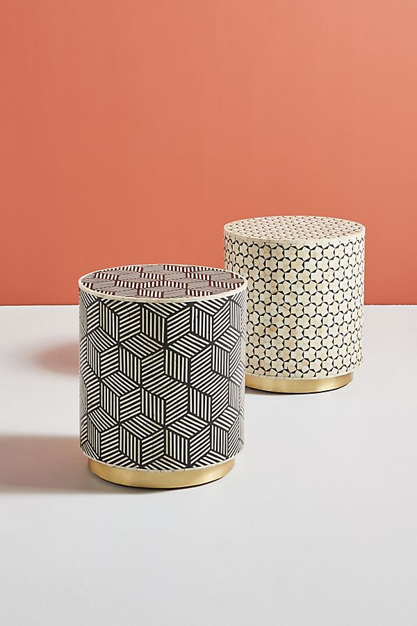 Optical Bone Inlay Round Side Table Black 4