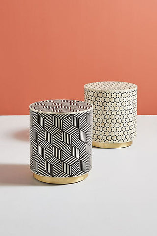Optical Bone Inlay Round Side Table Black 4