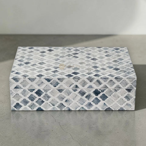 Bone Inlay Grey Colored Bone Jewelry Box - Handmade Geometric Design
