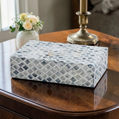 Bone Inlay Grey Colored Bone Jewelry Box - Handmade Geometric Design