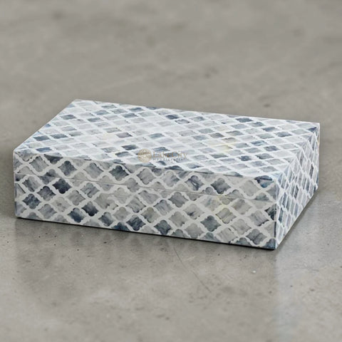 Bone Inlay Grey Colored Bone Jewelry Box - Handmade Geometric Design