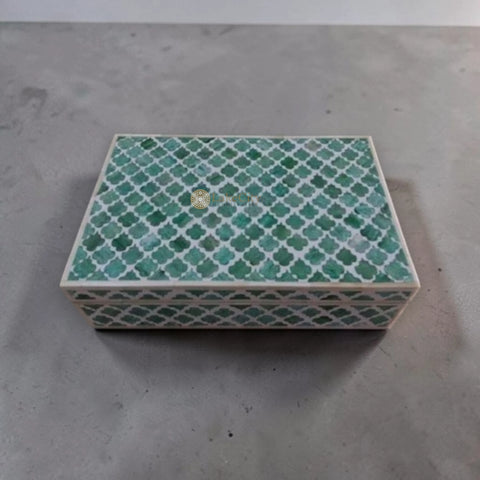 Colored Bone Inlay Jewelry Box - Handmade Geometric Design