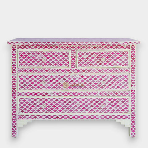 Pink Colored Bone Inlay Marrakech Chest Of 4 Drawer