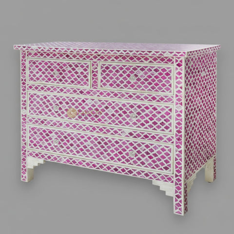 Pink Colored Bone Inlay Marrakech Chest Of 4 Drawer