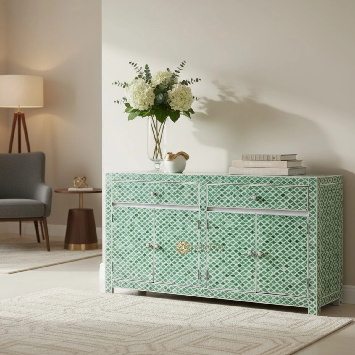 Colored Bone Inlay Sideboard Green
