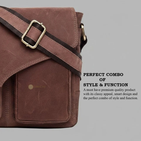 Compact, Stylish & Durable Genuine Leather Messenger Bag for Men Hunter Brown