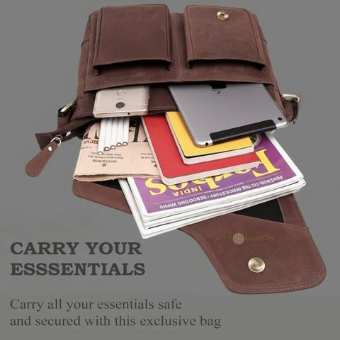 Compact, Stylish & Durable Genuine Leather Messenger Bag for Men Hunter Brown