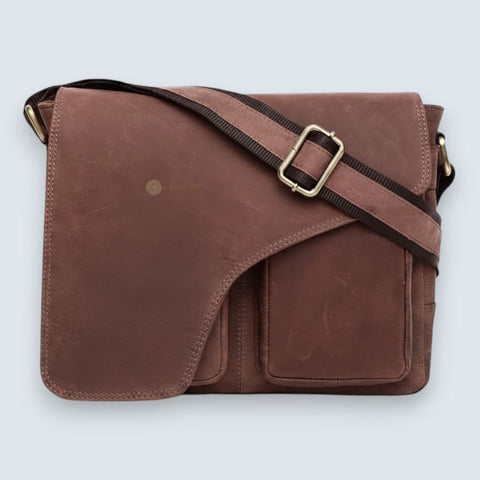 Compact, Stylish & Durable Genuine Leather Messenger Bag for Men Hunter Brown