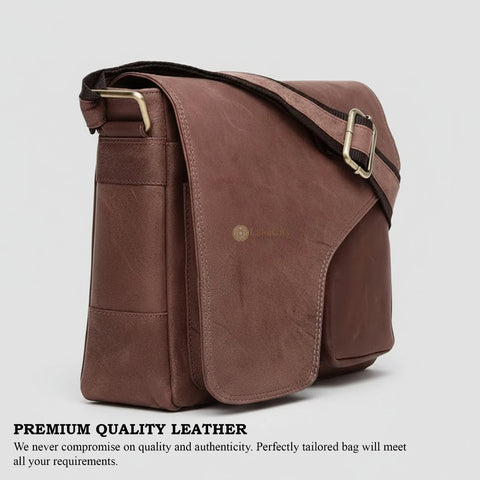 Compact, Stylish & Durable Genuine Leather Messenger Bag for Men Hunter Brown