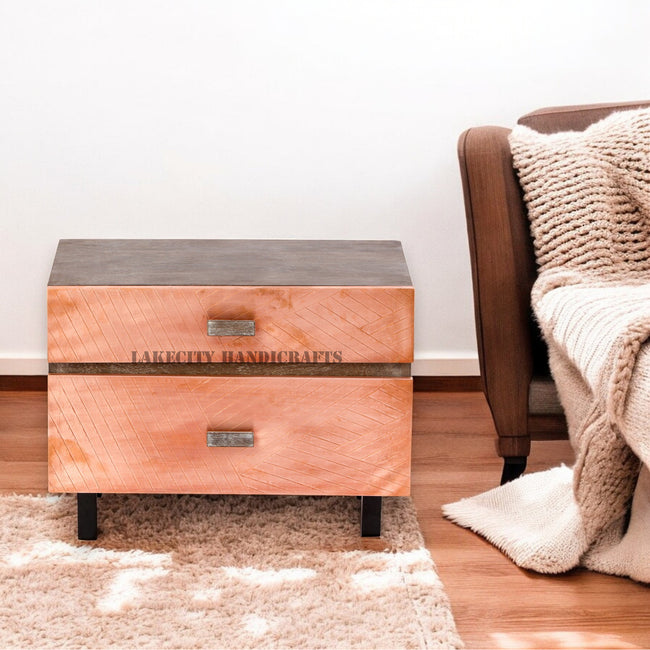 Copper Timber Two Drawer Side Table