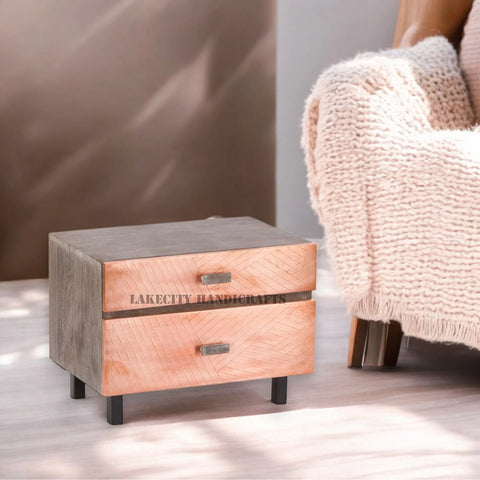 Copper Timber Two Drawer Side Table