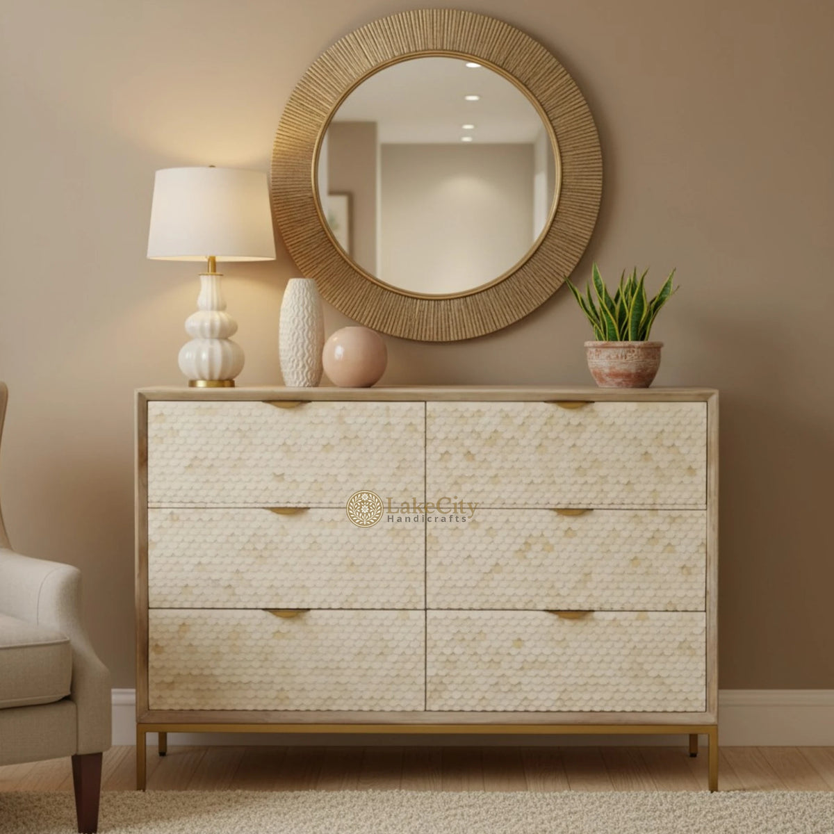 Cora Bone Inlay 6 Drawer Dresser