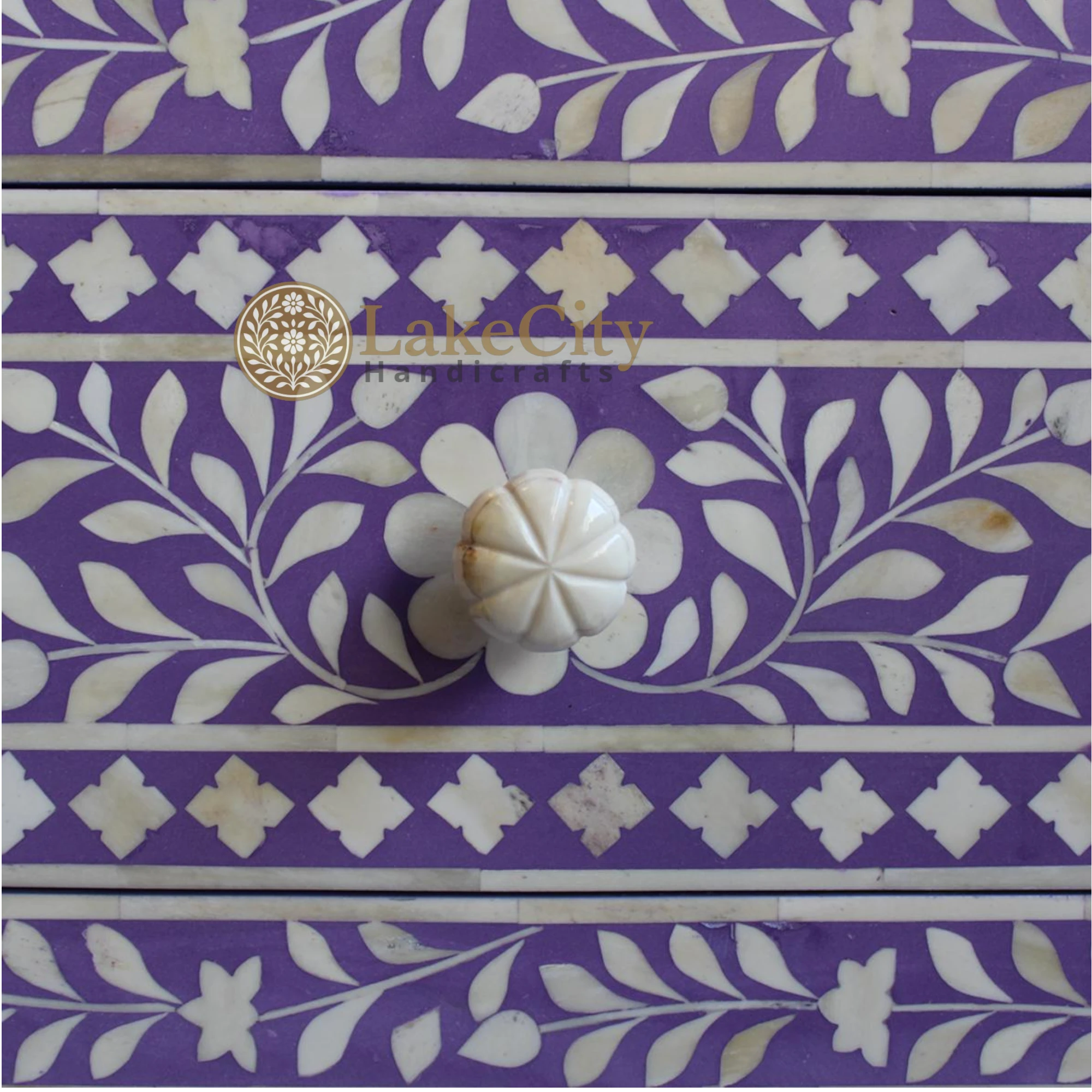 Dark Lavender Bone Inlay 2 Drawer 1 Shelf Bedside