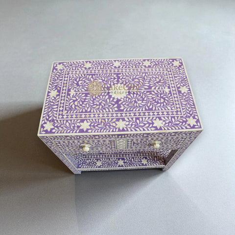 Dark Lavender Bone Inlay 2 Drawer 1 Shelf Bedside