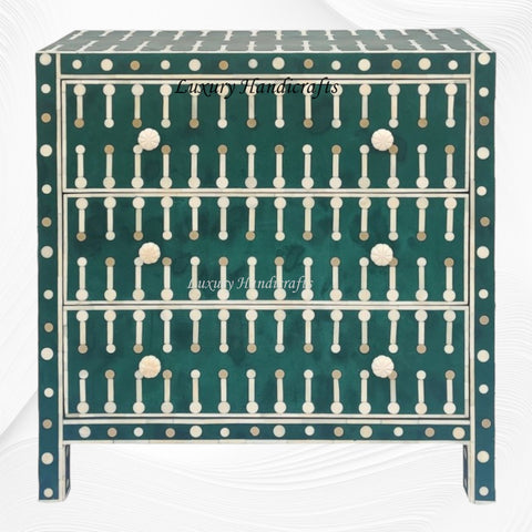 Dot Bone Inlay 3 Drawer Chest Dark Green 1