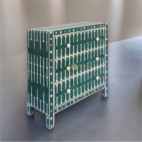 Dot Bone Inlay 3 Drawer Chest Dark Green