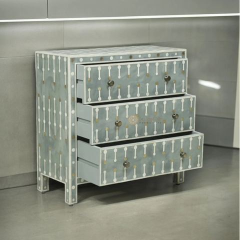 Dot Bone Inlay 3 Drawer Chest Light Green