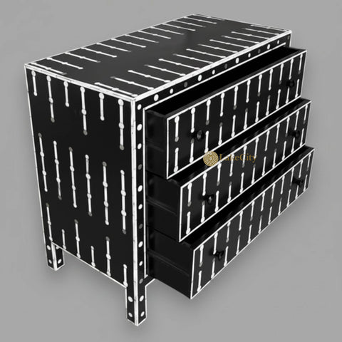 Dot Bone Inlay 3 Drawer Chest Black