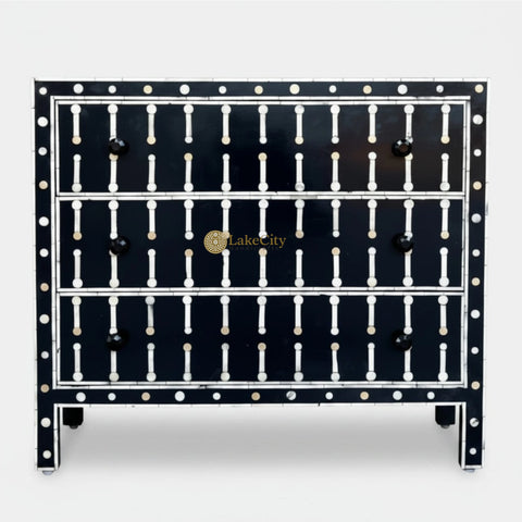 Dot Bone Inlay 3 Drawer Chest Black